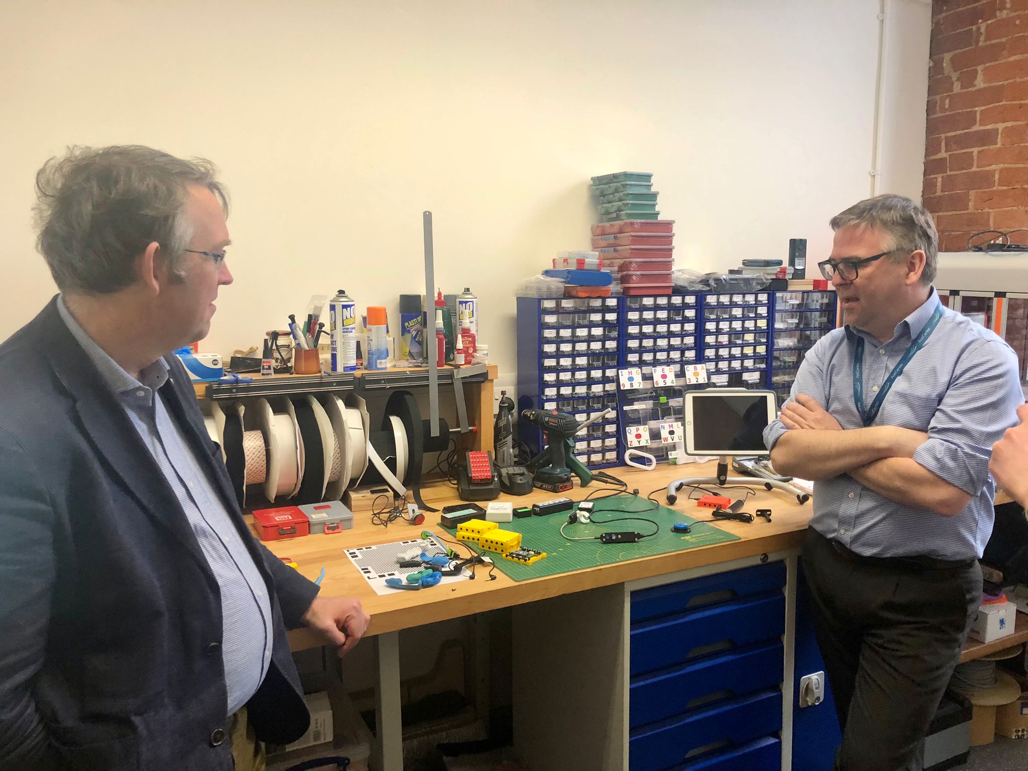 Paul Maynard MP speaking with Paul Hewett, Ace Centre Engineering Manager.